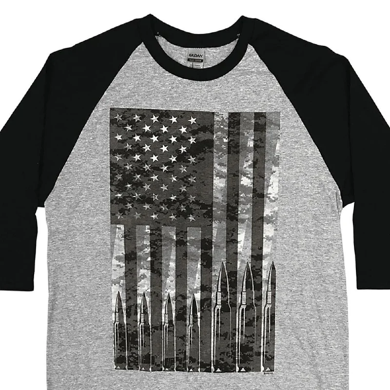 Hot Leathers GMS2486 Men's Flag Bullets Raglan 3/4 Long Sleeve Heather Black Shirt