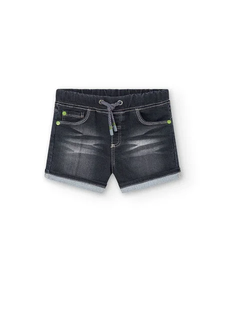 Boys Black Knit Denim Shorts