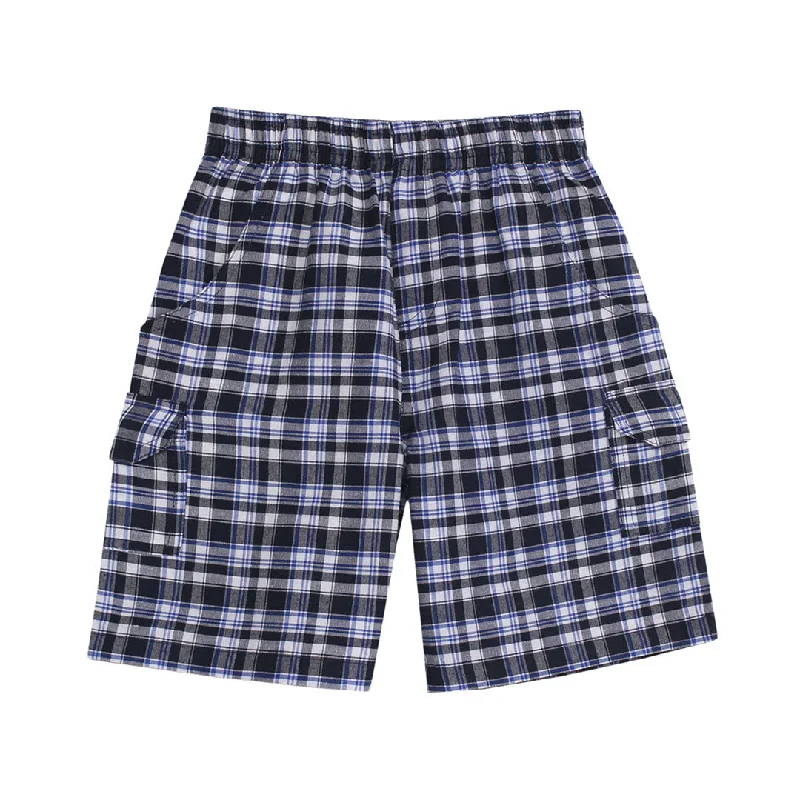 Boys Blue Plaid Cargo Shorts