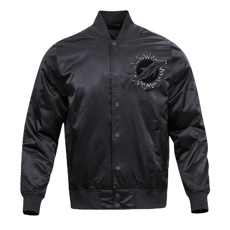 NFL MIAMI DOLPHINS TRIPLE BLACK MEN'S SATIN JACKET (TRIPLE BLACK)