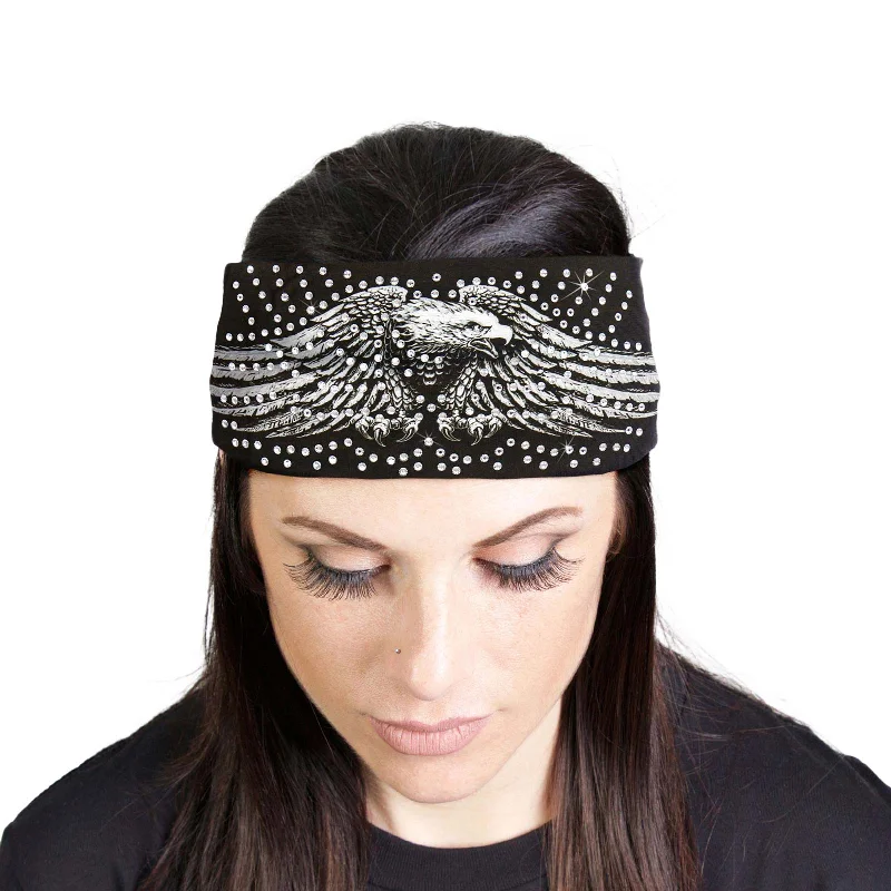 Milwaukee Leather | Bling Designed Wide Headbands-Headwraps for Women Biker Bandana with Down Wing Eagle - MLA8020