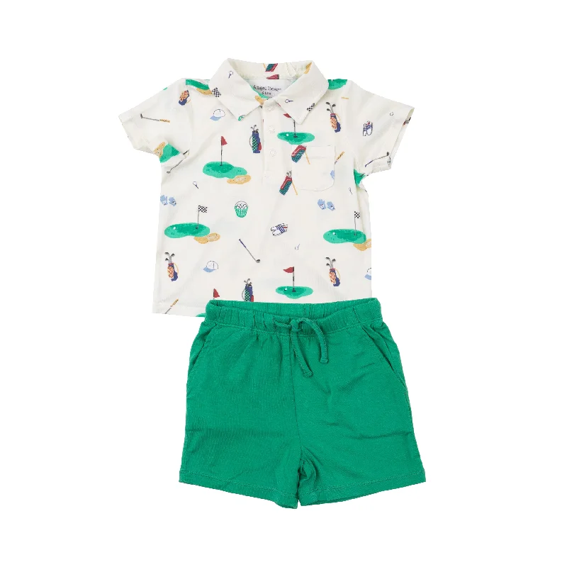 2 Piece Boys Golf Bag Polo & Shorts