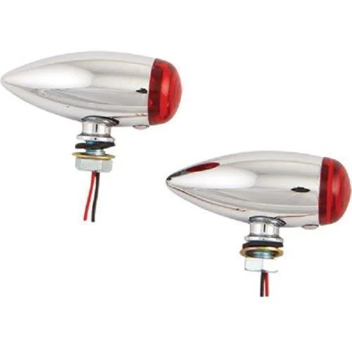 HardDrive LED Chrome Bullet Marker Light with Red Lens for Harley Davidson