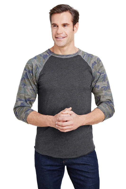 LAT Mens Fine Jersey Baseball 3/4 Sleeve Crewneck T-Shirt - Vintage Smoke Grey/Camo - Closeout