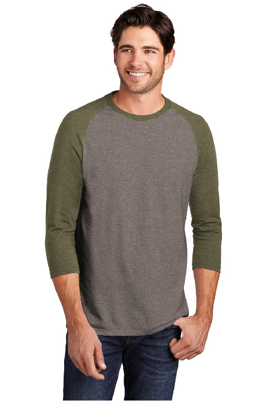 District Mens Perfect Tri 3/4 Sleeve Crewneck T-Shirt - Grey Frost/Military Green Frost