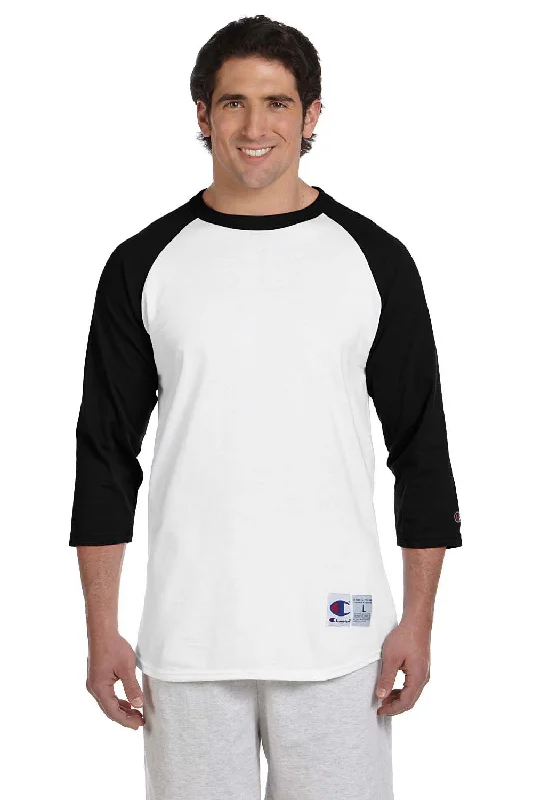 Champion Mens 3/4 Sleeve Crewneck T-Shirt - White/Black