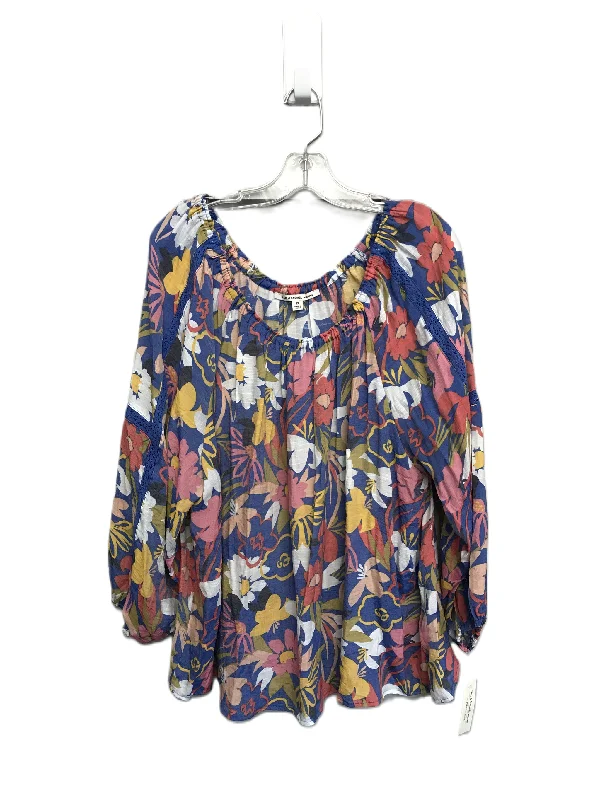 Floral Print Top Long Sleeve By Zac And Rachel, Size: 2x