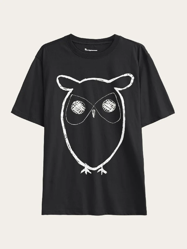 Regular big owl front print t-shirt - GOTS - Black Jet