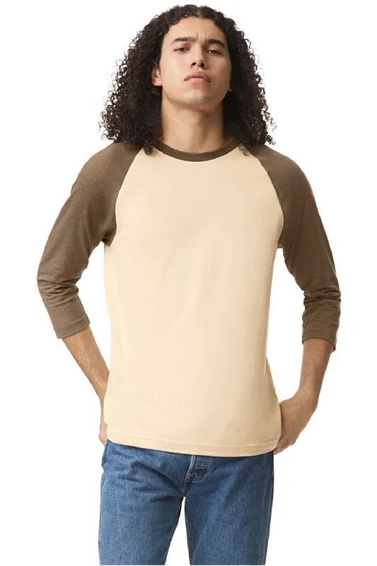 American Apparel Mens CVC Raglan 3/4 Sleeve Crewneck T-Shirt - Heather Bone/Heather Army Brown