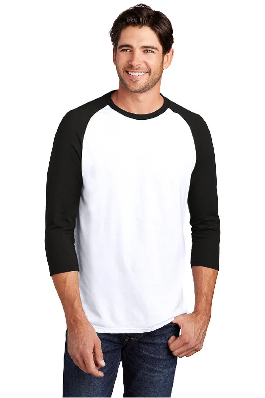 District Mens Perfect Tri 3/4 Sleeve Crewneck T-Shirt - White/Black