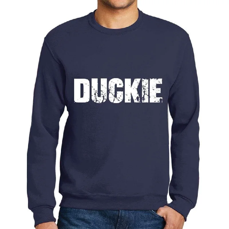 Men's Printed Graphic Sweatshirt Popular Words DUCKIE French Navy