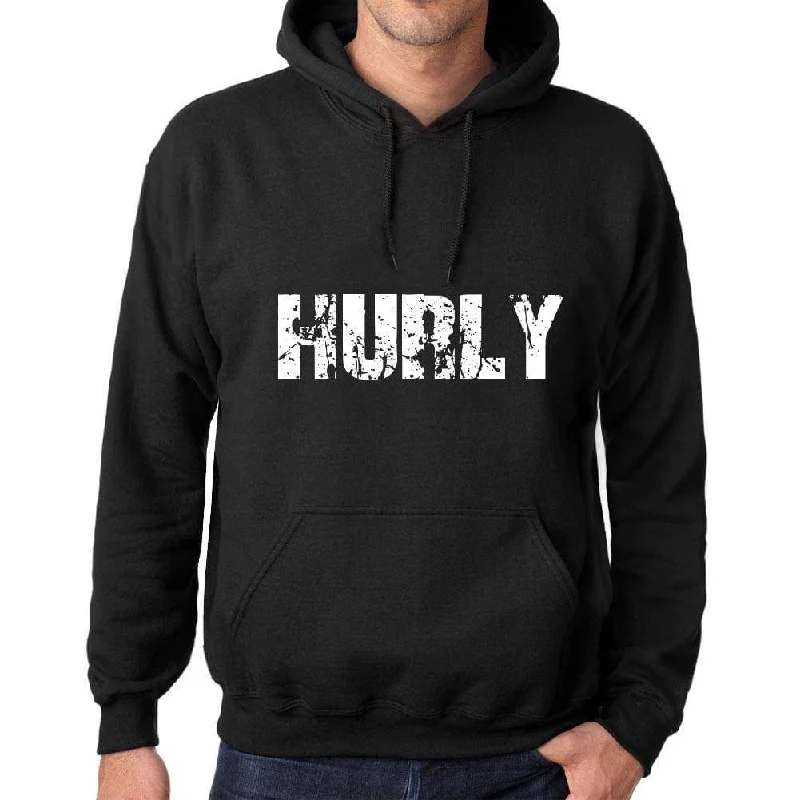 Men's Women's Unisex Printed Graphic Cotton Hoodie Soft Heavyweight Hooded Sweatshirt Pullover Popular Words HURLY Deep Black