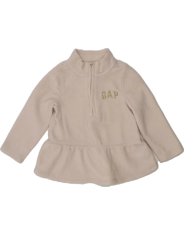 GAP Baby Girls Zip Neck Fleece Jumper 18-24 Months Off White Polyester