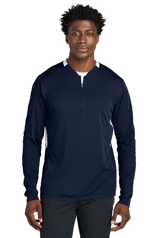 Sport-Tek Mens Club Moisture Wicking 1/4 Zip Sweatshirt - True Navy Blue/White - NEW