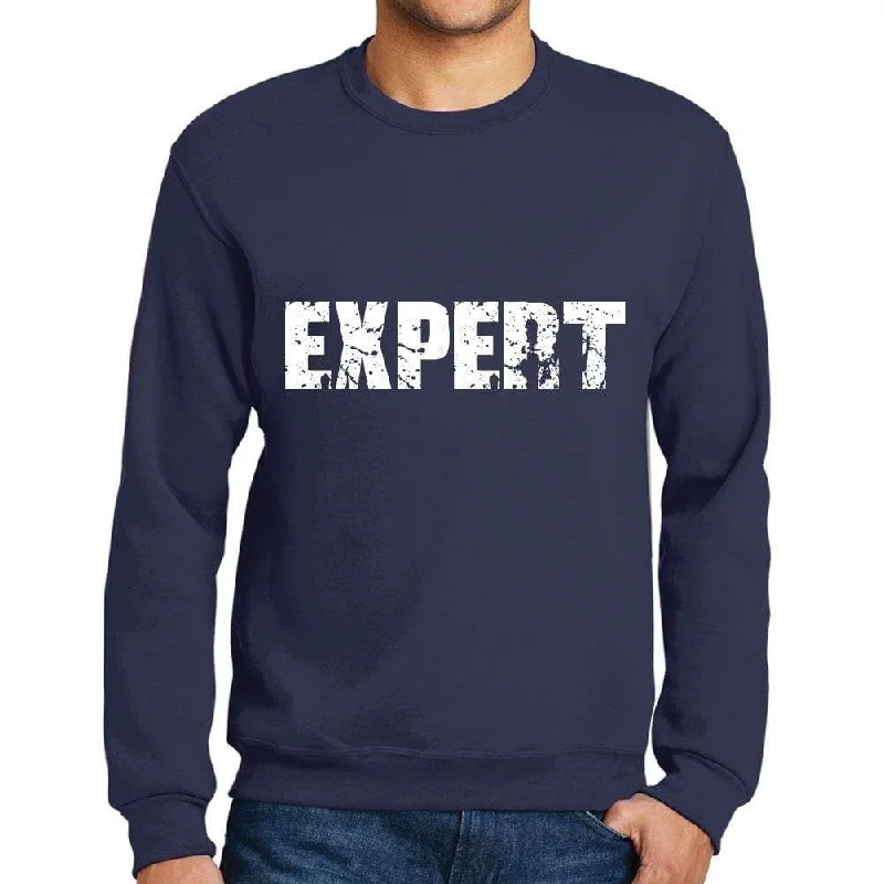 Men's Printed Graphic Sweatshirt Popular Words EXPERT French Navy