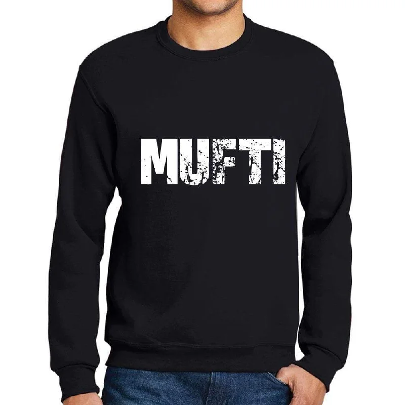 Men's Printed Graphic Sweatshirt Popular Words MUFTI Deep Black