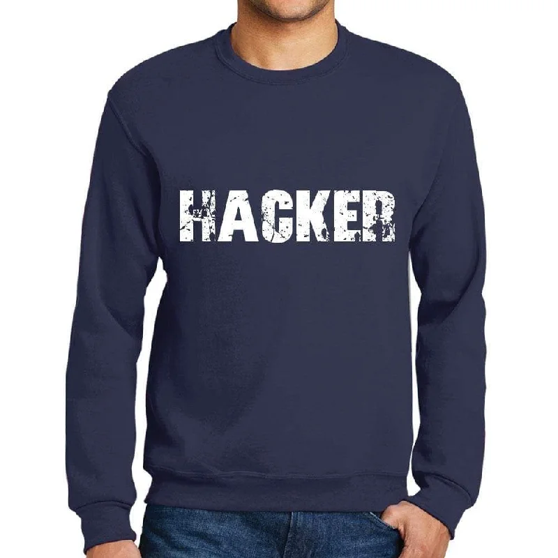 Men's Printed Graphic Sweatshirt Popular Words HACKER French Navy