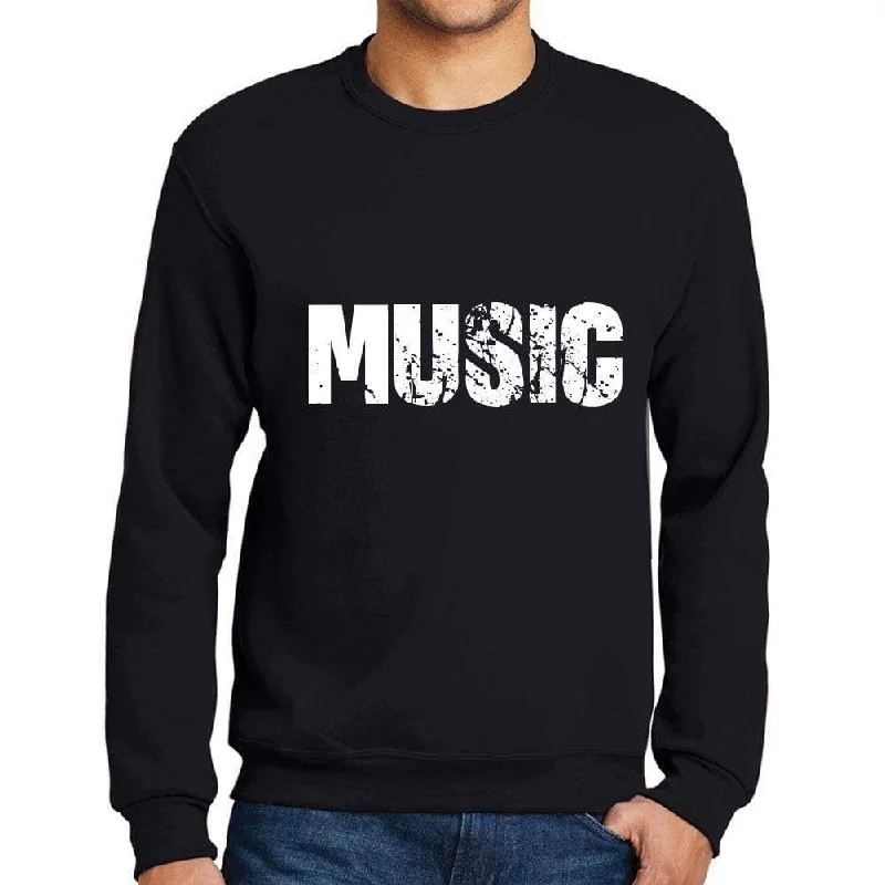 Men's Printed Graphic Sweatshirt Popular Words MUSIC Deep Black