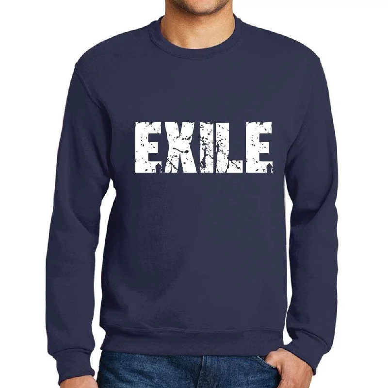 Men's Printed Graphic Sweatshirt Popular Words EXILE French Navy