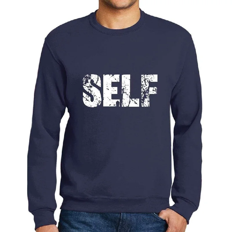 Men's Printed Graphic Sweatshirt Popular Words SELF French Navy