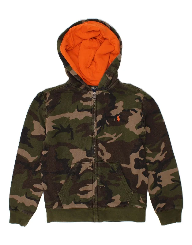 POLO RALPH LAUREN Boys Zip Hoodie Sweater 6-7 Years Khaki Camouflage