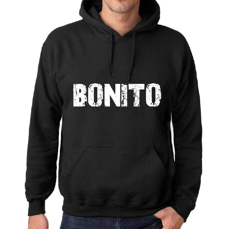 Men's Women's Unisex Printed Graphic Cotton Hoodie Soft Heavyweight Hooded Sweatshirt Pullover Popular Words BONITO Deep Black