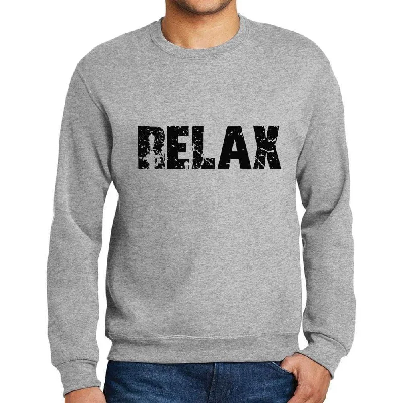 Men's Printed Graphic Sweatshirt Popular Words RELAX Grey Marl