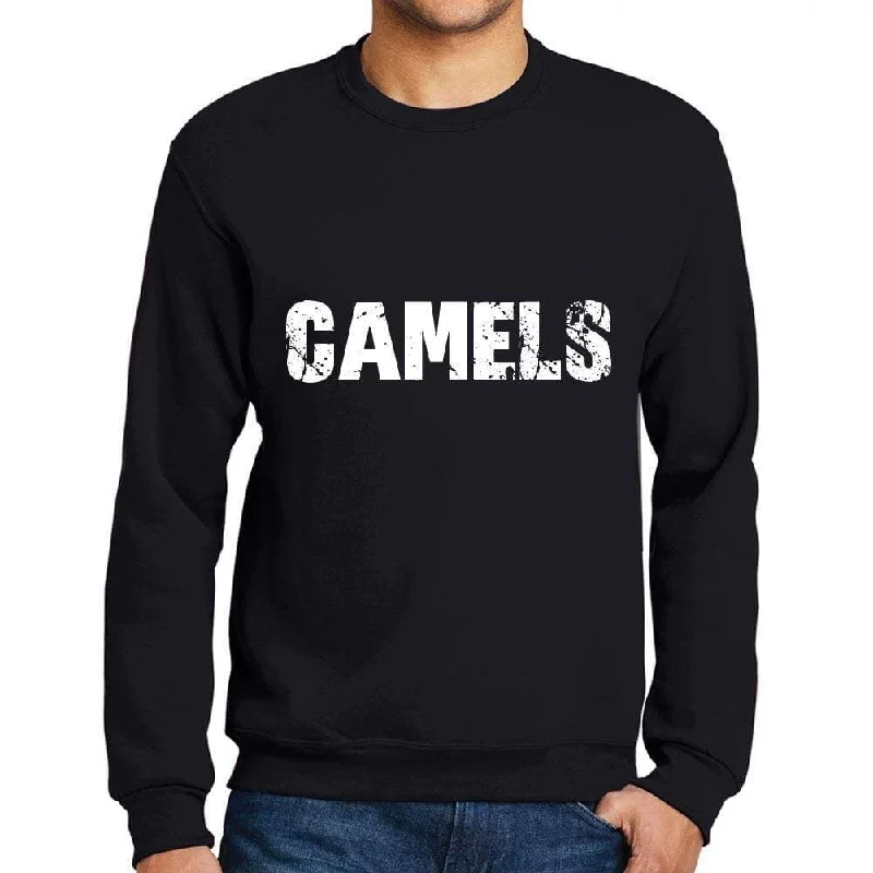 Men's Printed Graphic Sweatshirt Popular Words CAMELS Deep Black