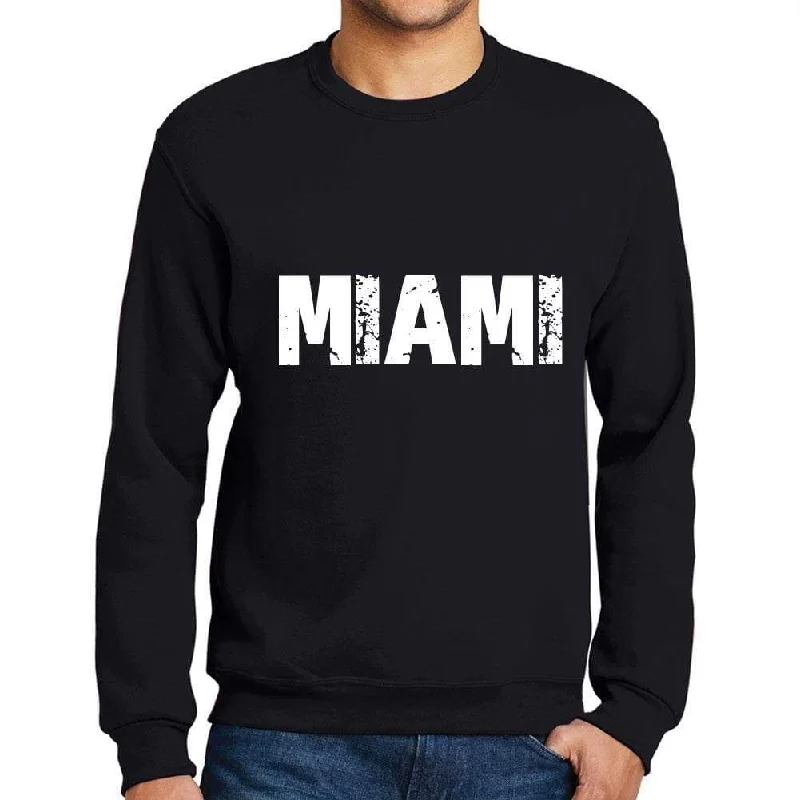 Men's Printed Graphic Sweatshirt Popular Words MIAMI Deep Black