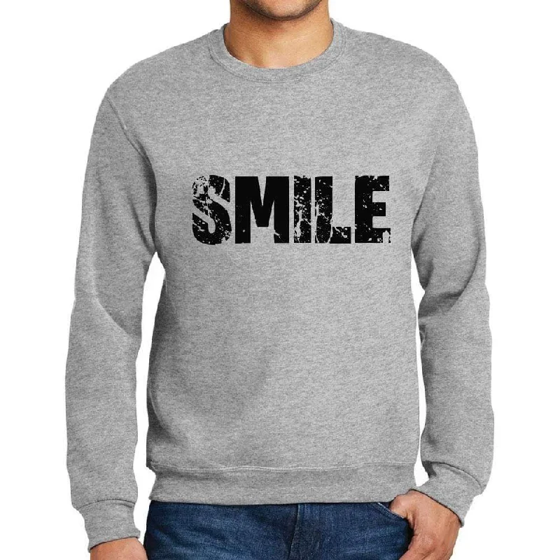 Men's Printed Graphic Sweatshirt Popular Words SMILE Grey Marl