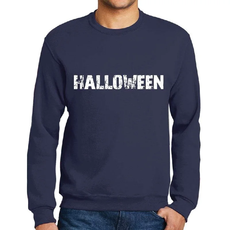 Men's Printed Graphic Sweatshirt Popular Words HALLOWEEN French Navy