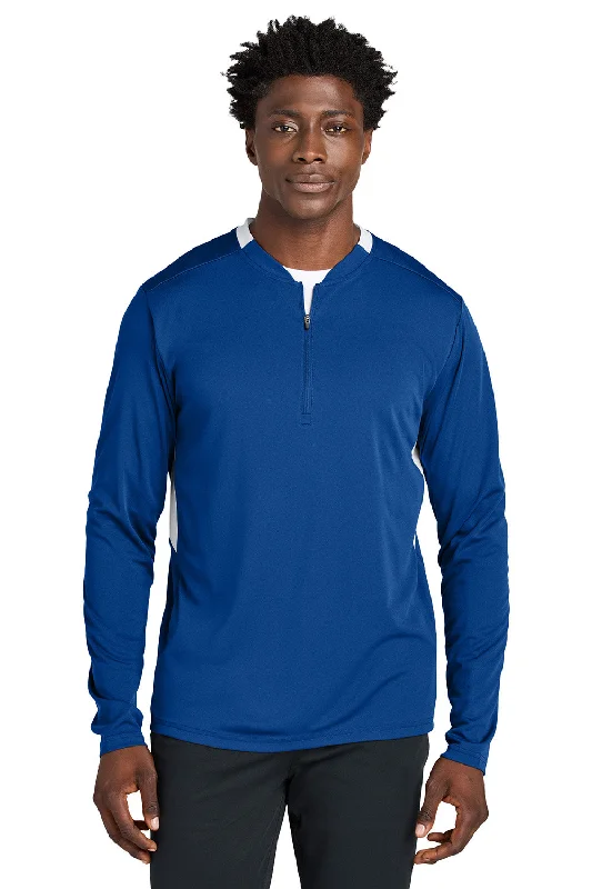 Sport-Tek Mens Club Moisture Wicking 1/4 Zip Sweatshirt - True Royal Blue/White - NEW