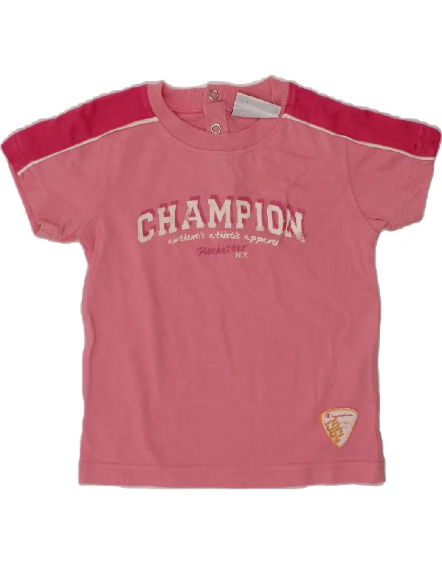 CHAMPION Baby Girls Graphic T-Shirt Top 6-9 Months XS Pink Colourblock