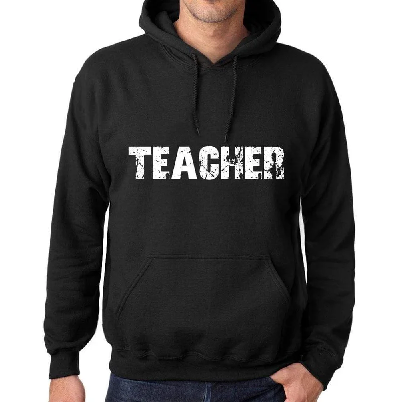 Men's Women's Unisex Printed Graphic Cotton Hoodie Soft Heavyweight Hooded Sweatshirt Pullover Popular Words TEACHER Deep Black