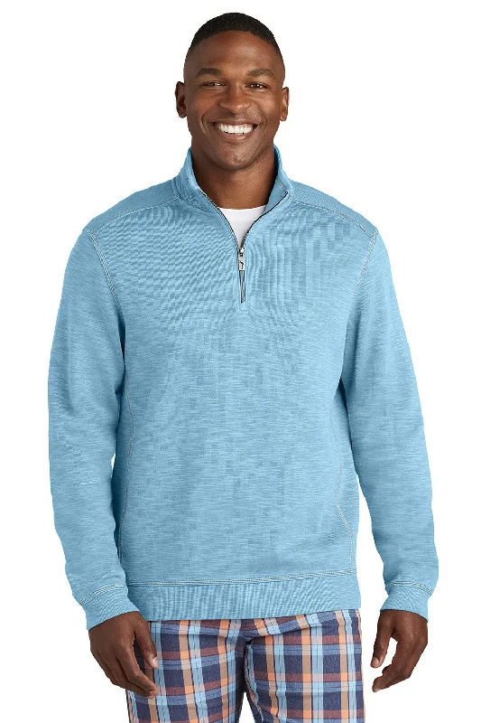 Tommy Bahama Mens Tobago Bay 1/4 Zip Sweatshirt - Light Sky Blue - NEW