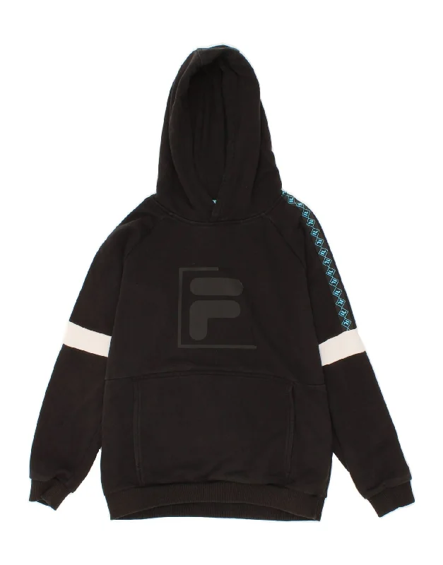 FILA Boys Graphic Hoodie Jumper 11-12 Years Black Colourblock Cotton