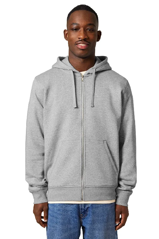 Stanley/Stella Mens Mixer Full Zip Hooded Sweatshirt Hoodie w/ Pockets - Heather Grey - NEW