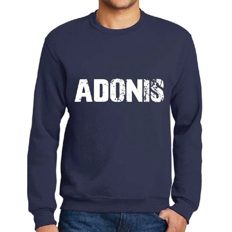 Men's Printed Graphic Sweatshirt Popular Words ADONIS French Navy