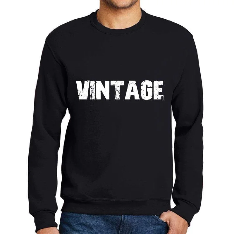 Men's Printed Graphic Sweatshirt Popular Words VINTAGE Deep Black