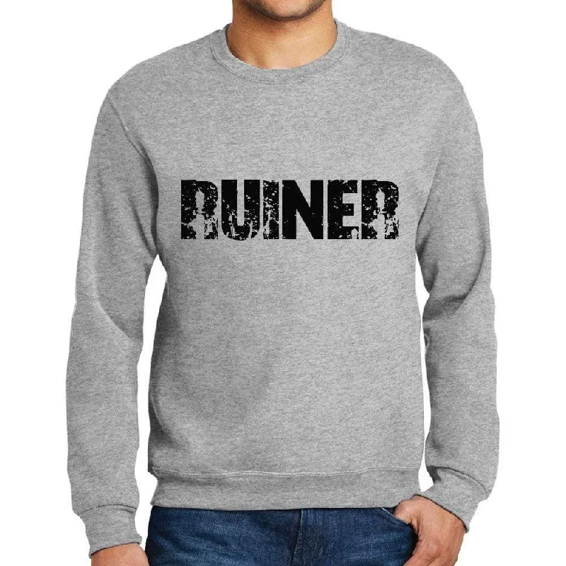 Men's Printed Graphic Sweatshirt Popular Words RUINER Grey Marl