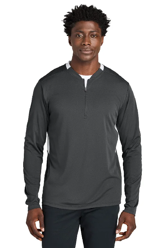 Sport-Tek Mens Club Moisture Wicking 1/4 Zip Sweatshirt - Iron Grey/White - NEW