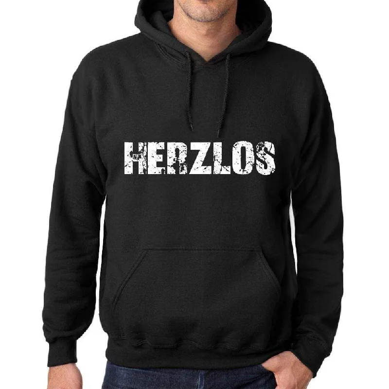 Men's Women's Unisex Printed Graphic Cotton Hoodie Soft Heavyweight Hooded Sweatshirt Pullover Popular Words HERZLOS Deep Black