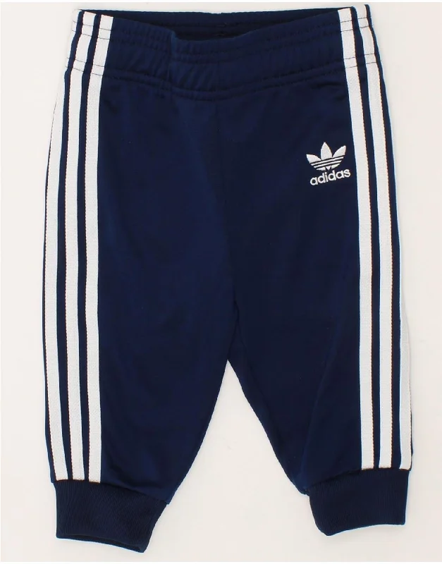 ADIDAS Baby Boys Joggers Tracksuit Trousers 6-9 Months Navy Blue Polyester