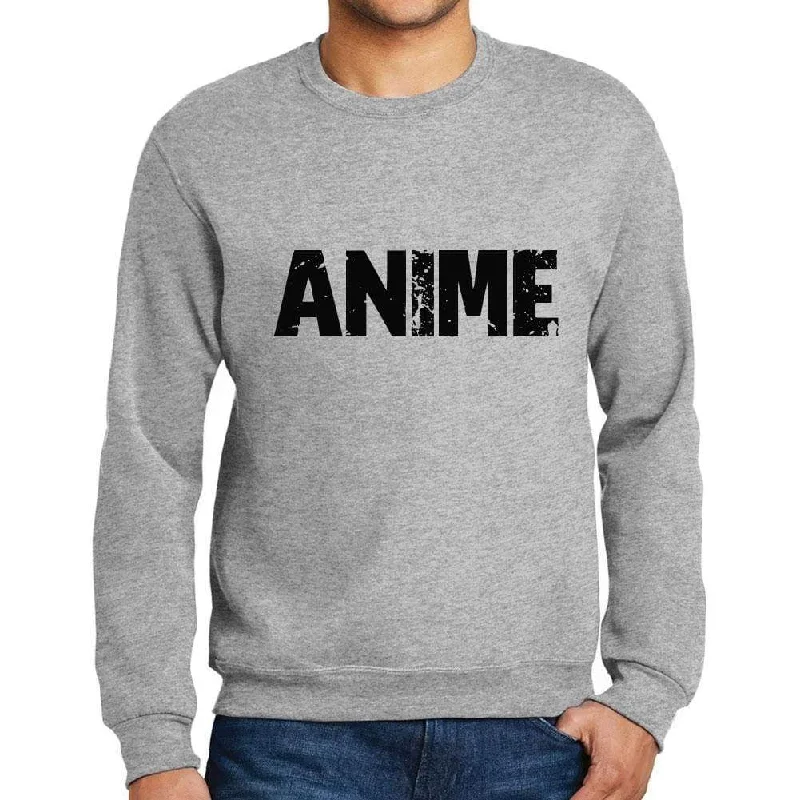 Men's Printed Graphic Sweatshirt Popular Words ANIME Grey Marl