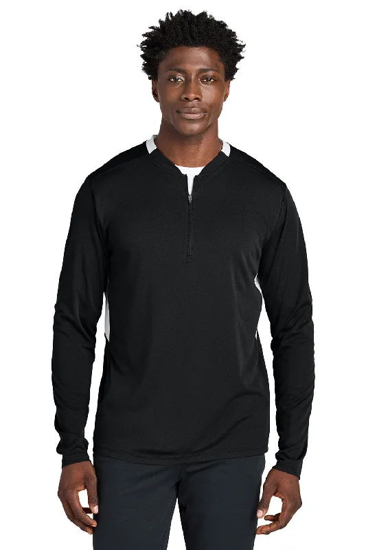 Sport-Tek Mens Club Moisture Wicking 1/4 Zip Sweatshirt - Black/White - NEW