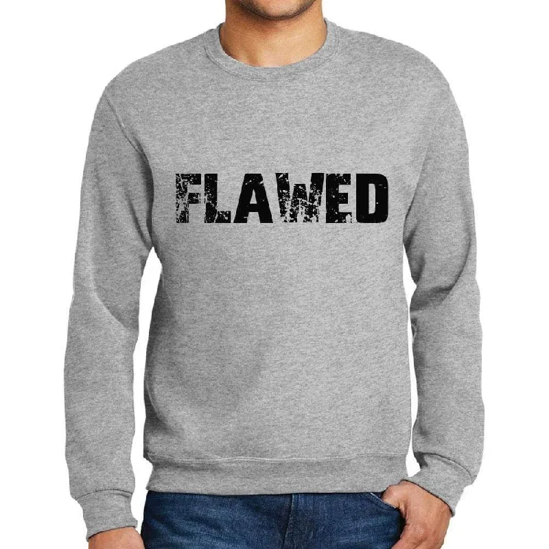 Men's Printed Graphic Sweatshirt Popular Words FLAWED Grey Marl