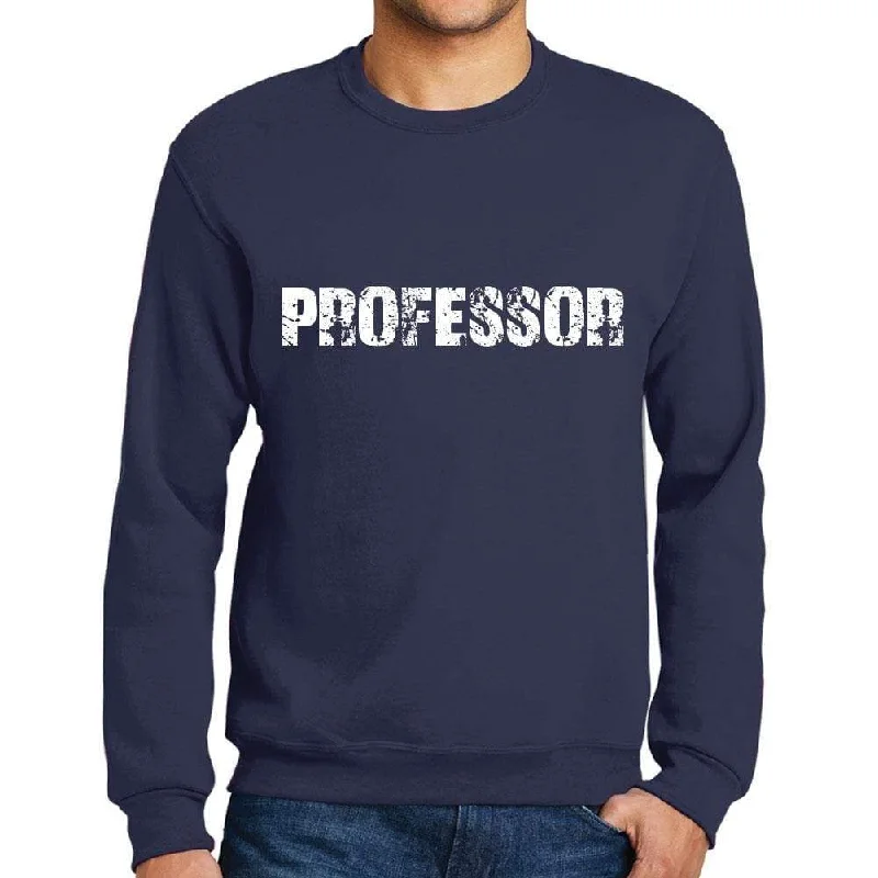 Men's Printed Graphic Sweatshirt Popular Words PROFESSOR French Navy