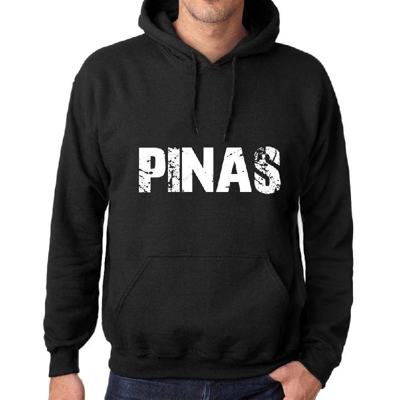 Men's Women's Unisex Printed Graphic Cotton Hoodie Soft Heavyweight Hooded Sweatshirt Pullover Popular Words PINAS Deep Black