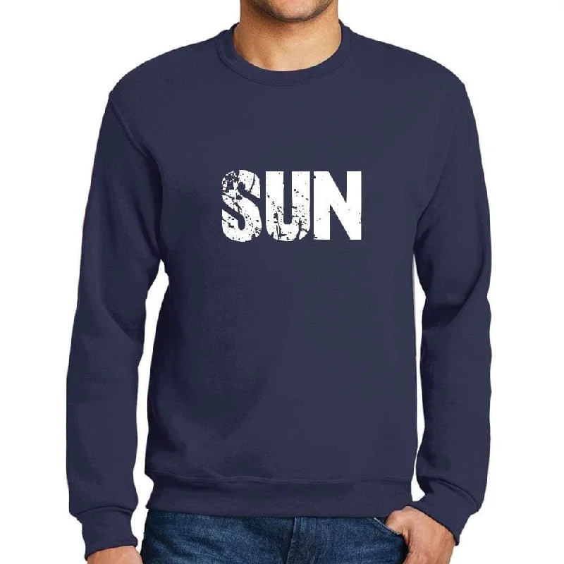 Men's Printed Graphic Sweatshirt Popular Words SUN French Navy