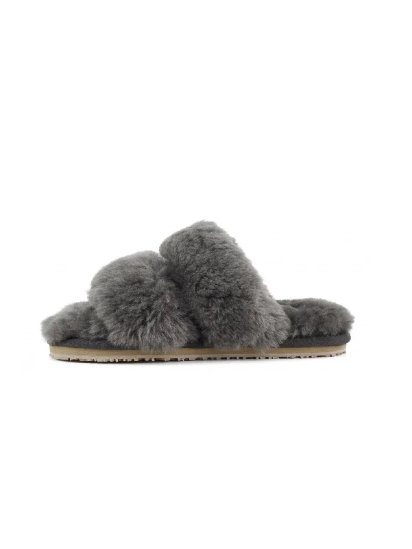 Slippers in Montone con Fasce Charcoal